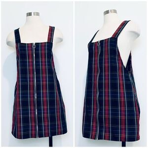 Forever 21 Suspender Plaid Mini Dress Black Shirt M Overall Pinafore